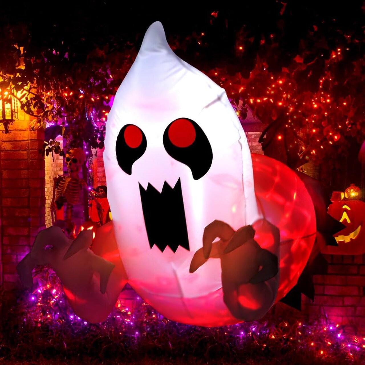 Halloween Inflatable Ghost Broke Out from Window with Built-In Rotating Red Led,Blow up Flying Ghost for Halloween Window Decor,Halloween Outdoor, Yard, Garden, Lawn Party Decoration(3 FT)